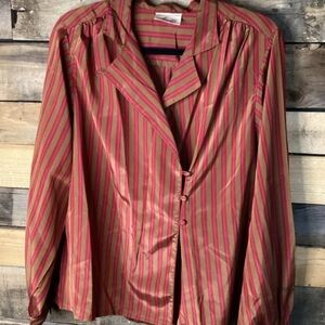 Meredith Red/Brown Long Sleeve Pajama Shirt Size Large Vintage 80’s